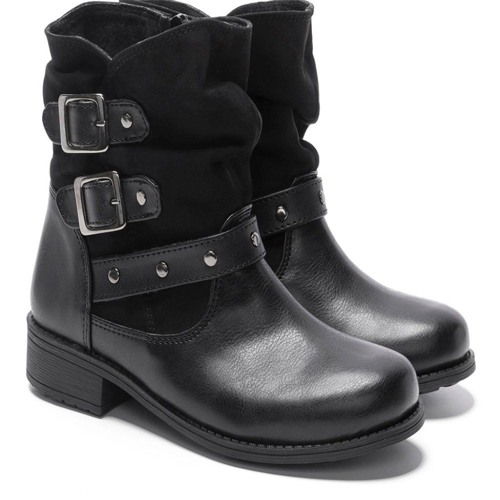 Rachel Indiana Buckle Boots Moto Size 4 Big Girl's Black New
